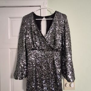 Silver Sequin Wrap Dress